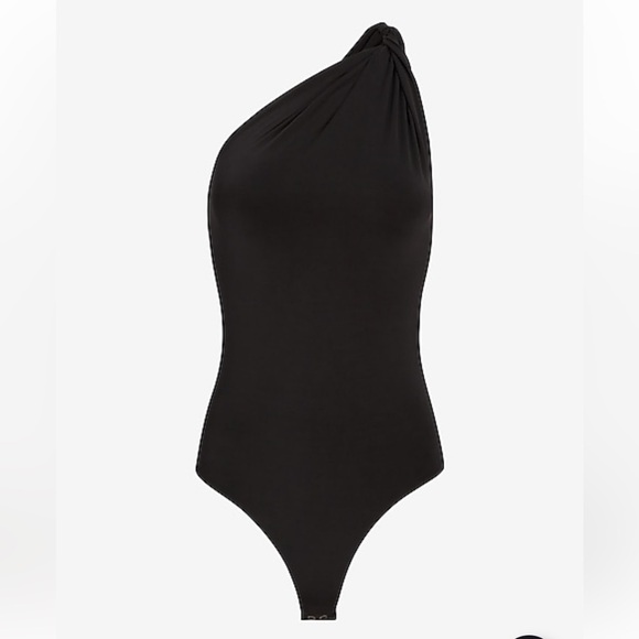Express bodysuit black Cody contour one shoulder twist compression XS New - Picture 3 of 13